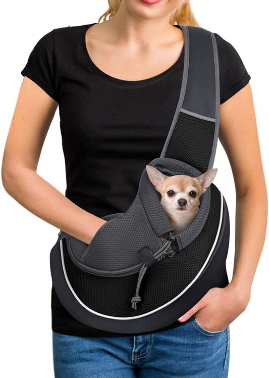  Dog Sling Carrier | Mesh Hand Free Adjustable Dog Satchel (S(Up to 5 Lbs)