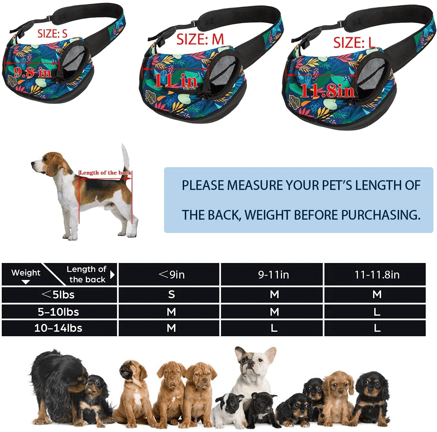 Small Dog Sling Carrier| Breathable Mesh Bag, Hands Free, Adjustable Dog Satchel for Small Dogs